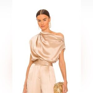 The Sei Chic Silk Off-Shoulder Blouse Champagne Blush Xsmall NWT